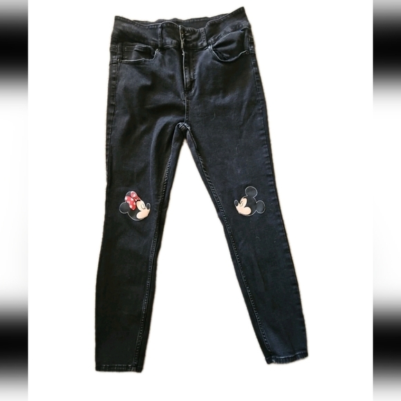 Disney Mickey Mouse & Minnie Mouse Kissing Patch High-Waisted Black Jeans 15 - Picture 2 of 13